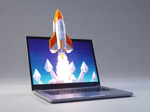 rocketship taking off of a laptop