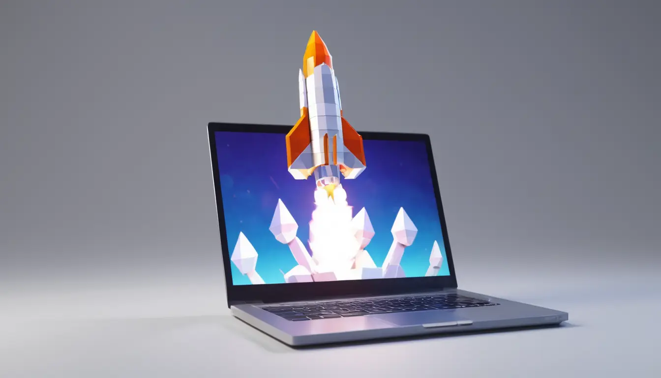 rocketship taking off of a laptop