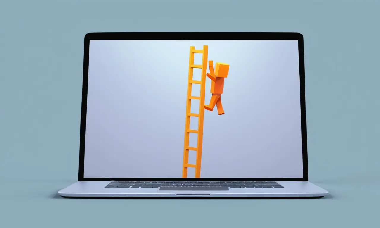 an orange person climbing a ladder