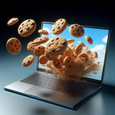 cookies coming out of a laptop screen - image generated with Bing Image Creator